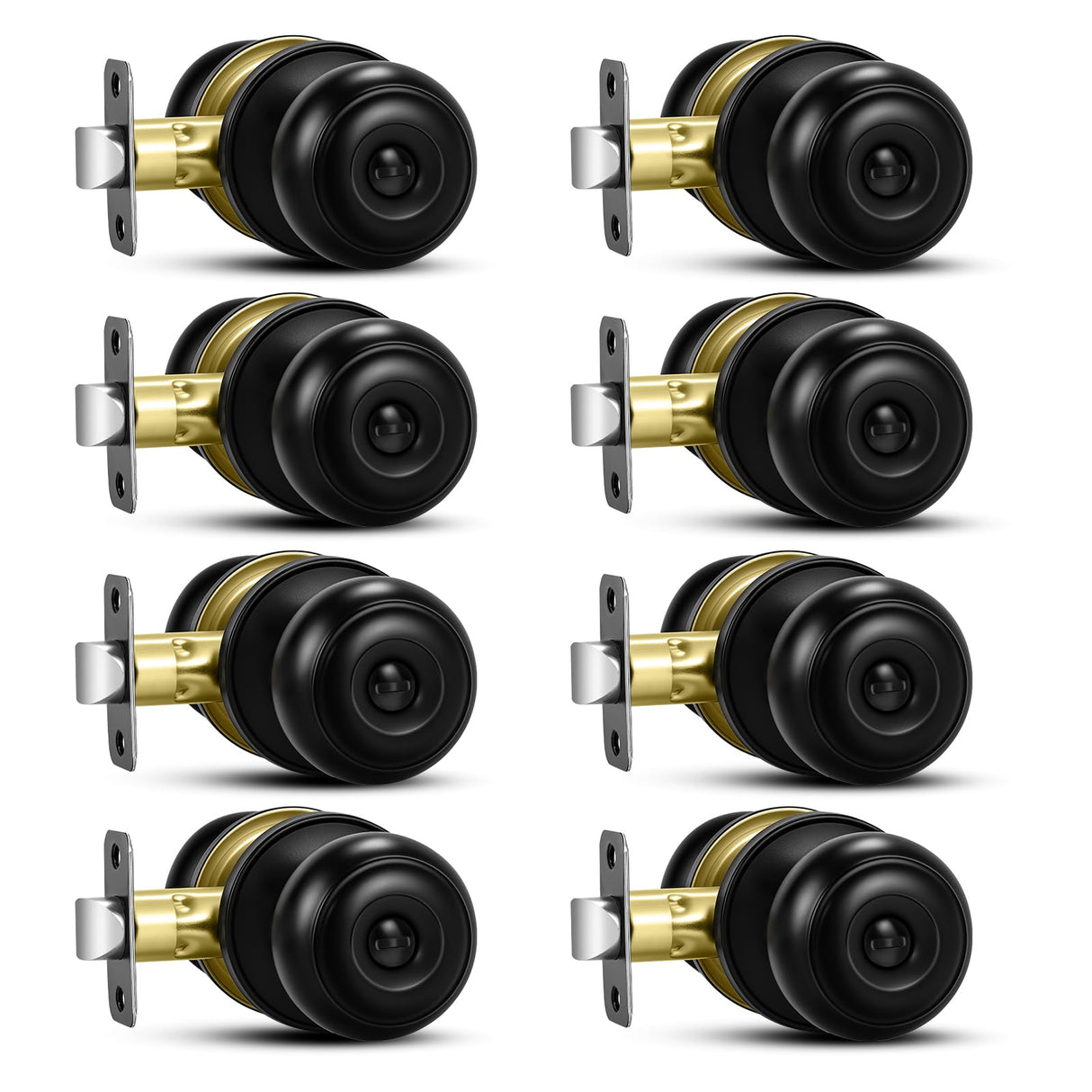 Plustool 8 Pack Matte Black Door Knobs, Privacy Door Knob with Lock, Interior Doorknobs with Round Ball, Keyless Door Lockset for Bedrooms Bathrooms