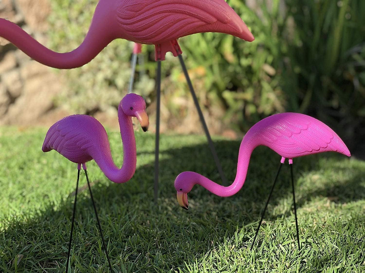 GiftExpress 12 Pack Pink Flamingos Yard Decorations - Small 14" Tall Plastic Flamingo Statue w/Metal Stakes - Lawn Ornaments & Garden Decor for Outdoor Parties