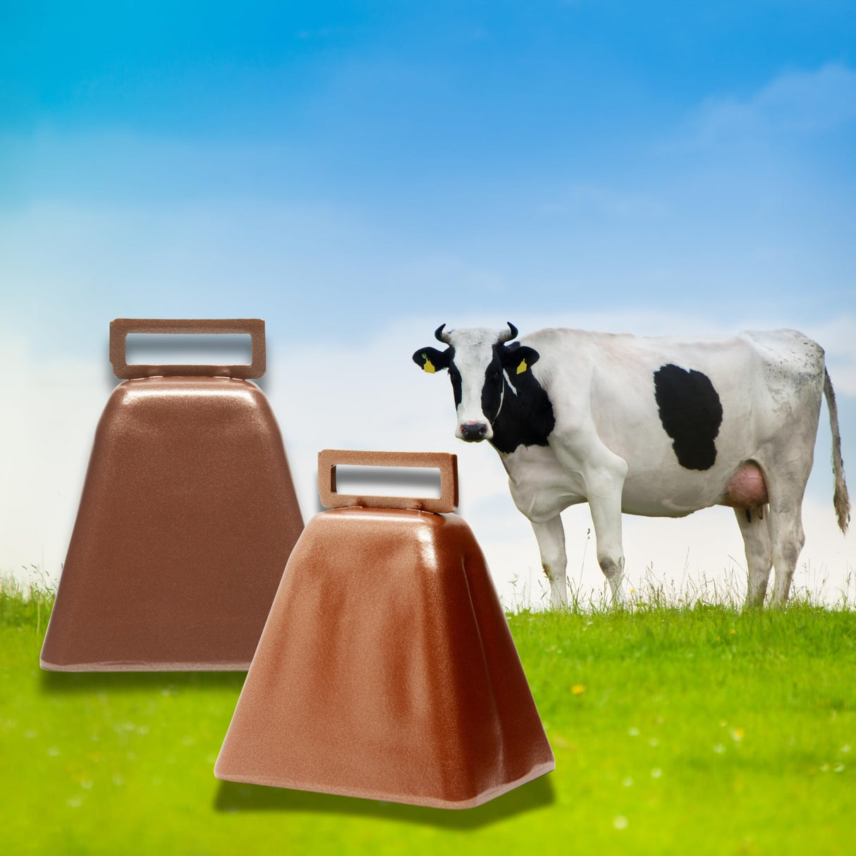 Bevin Bells Long Distance Cow Bells 10LD (Copper & Copper) | Christmas Bells | Made from Steel | Loud Noise Makers | w/White Strap Around The Handle | Easier to Hold | Made in CT, USA