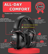 PROHEAR 037 Bluetooth 6.0 Hearing Protection Headphones with Rechargeable 1500mAh Battery, 30dB SNR Safety Noise Reduction Ear Muffs 120H Playtime for Mowing, Workshops, Snowblowing - Black