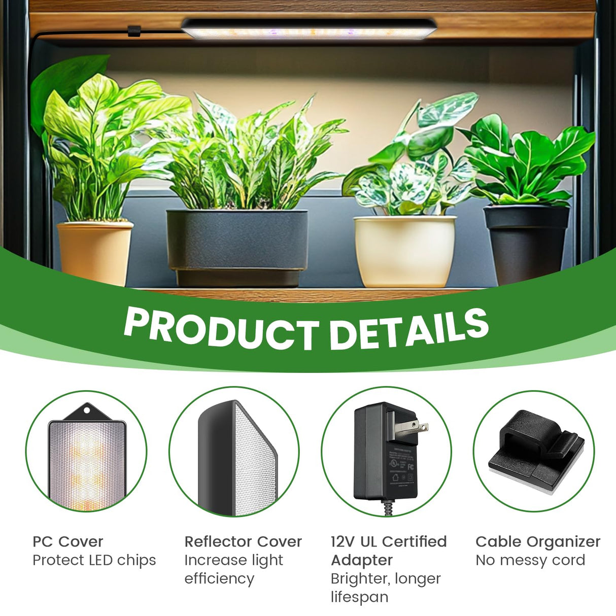 Wolezek Grow Light Strips for Indoor Plants, 420 LEDs Full Spectrum Plant Light for Indoor Growing with 6/12/16H Auto Timer, Grow Lamp Bar for Seedling Succulent, 13.8 Inches, 4 Pack
