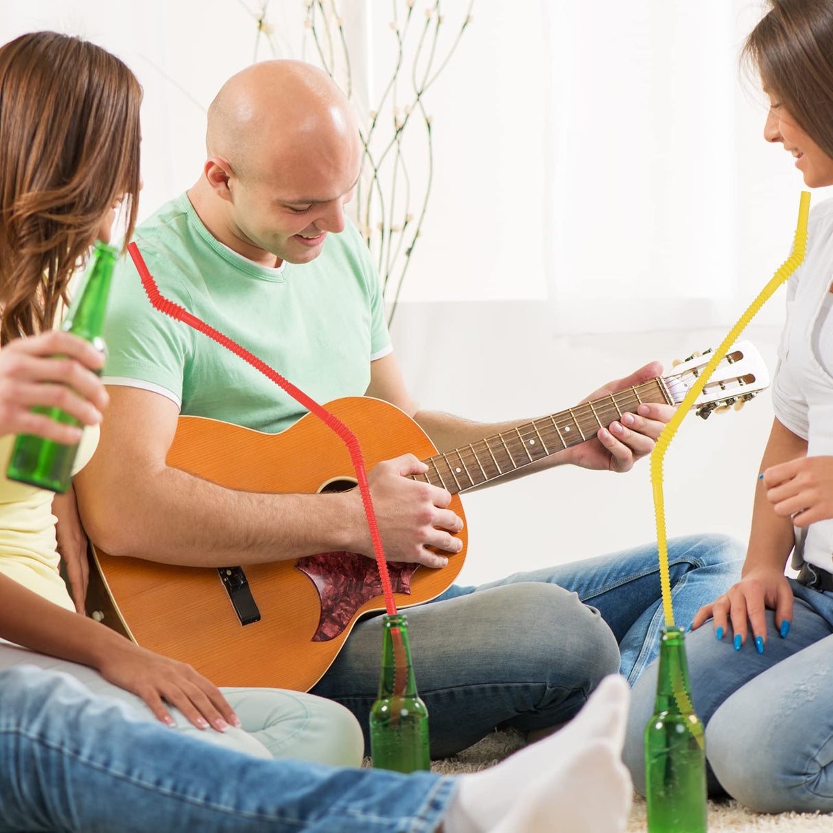 Geiserailie 12 Pieces Flexible Drinking Straws Extra Long Bendy Plastic Straws for Party Camping Limited Mobility Situations Dishwasher(Red, Yellow, Blue, Purple, 28 Inches)