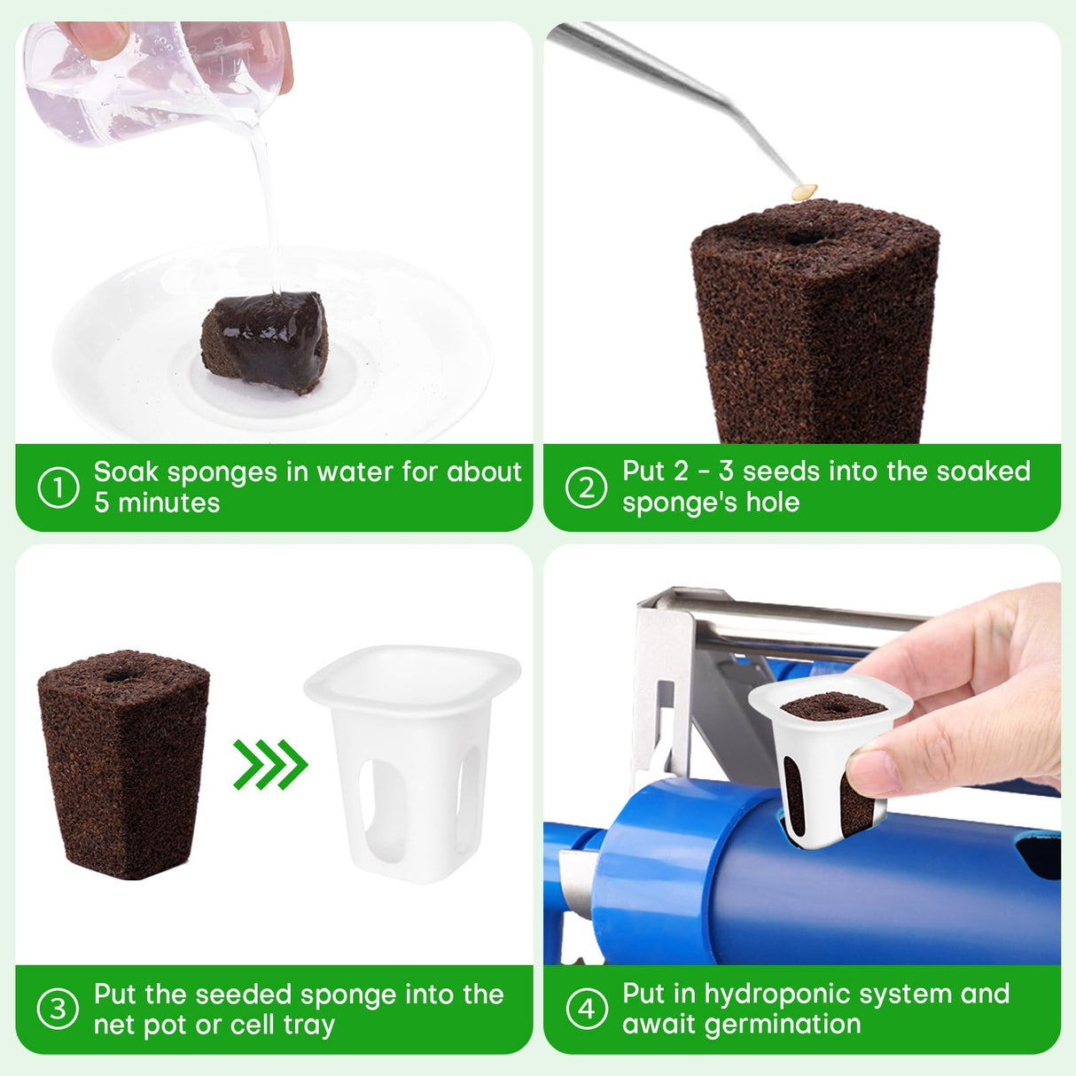 LAPOND 100 Pack Grow Sponges, Replacement Root Growth Sponges Seed Pods,Seed Starter Plugs for Hydroponic Indoor Garden System