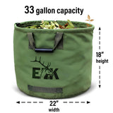 ELK 33-Gallon Non Self-Standing Multipurpose Garden Leaf Waste Bag - Durable Canvas for Yard Cleaning, Harvesting, and Storage - Heavy Duty with Rubber Handles and PVC Elastic Bone - 22" W x 18" H