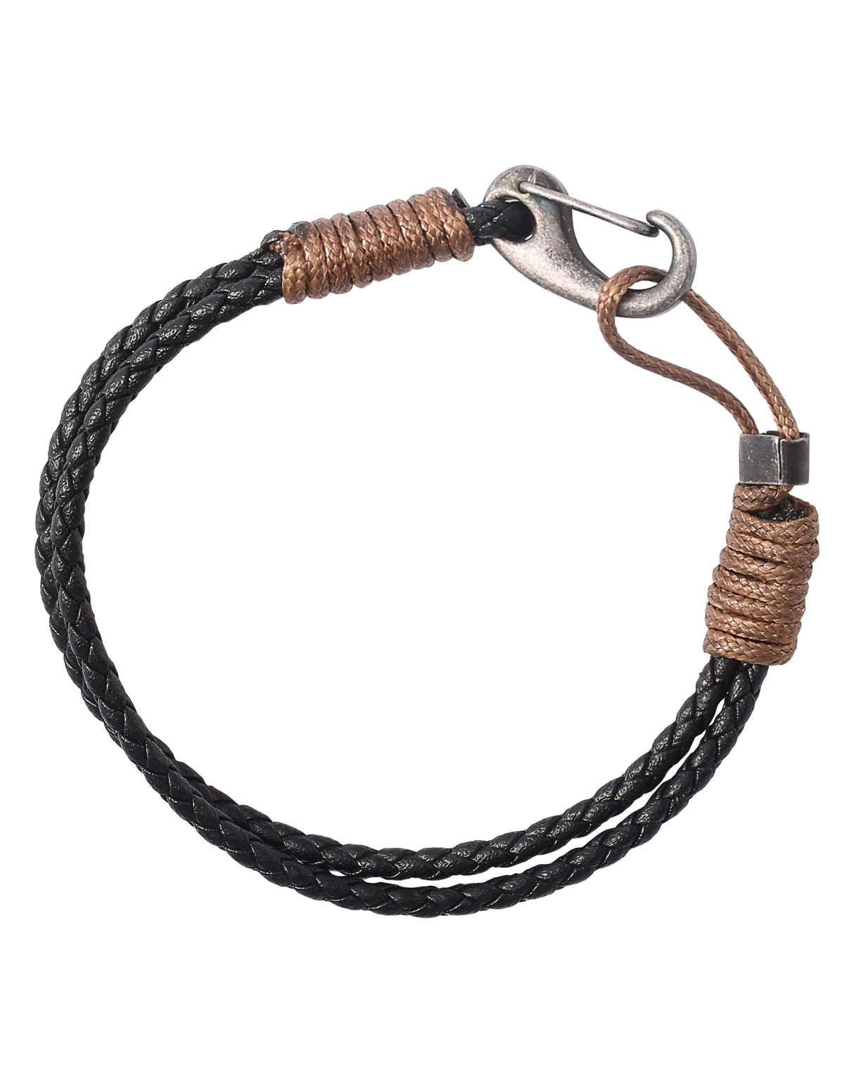 Lucky Brand 2-Row Corded Black Leather Bracelet for Men with Brown