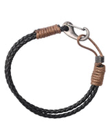 Lucky Brand 2-Row Corded Black Leather Bracelet for Men with Brown