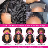 Josblue Deep Wave Lace Front Wigs Human Hair 180% Density 4x4 HD Transparent Lace Closuret Wet and Wavy Human Wigs for Black Women Pre Plucked with Baby Hair Nature Color
