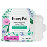 The Honey Pot Company - 80ct - Herbal Sanitary Pads for Women - Regular Flow w/Wings - Infused w/Essential Oils for Cooling Effect & Organic Cotton Cover - Feminine Care - FSA & HSA