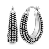 LeCalla 925 Sterling Silver Caviar Hoop Earrings Medium Oval Antique Oxidized Lightweight Click-Top Beaded Hoops for Women - 27MM