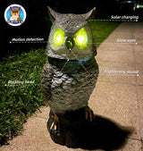 Owlery Brown Solar Owl with Motion Detector, Flashing Eyes, Spinning Head, Realistic Hooting and Silent Mode, Garden Owl, Outdoor Statue, Decoration for Home, Garden, Patio and Fence