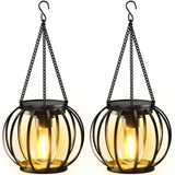 KOOPER Solar Lanterns Outdoor Waterproof, Upgraded Metal Hanging Solar Lights Outdoor Lanterns, Brighter Auto On/Off Outdoor Hanging Lantern for Yard Patio Pathway Porch Garden Decor 2 Pack