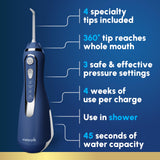 Waterpik Cordless Advanced 2.0 Water Flosser For Teeth, Gums, Braces, Dental Care With Travel Bag and 4 Tips, ADA Accepted, Rechargeable, Portable, and Waterproof, Blue WP-583, Packaging May Vary