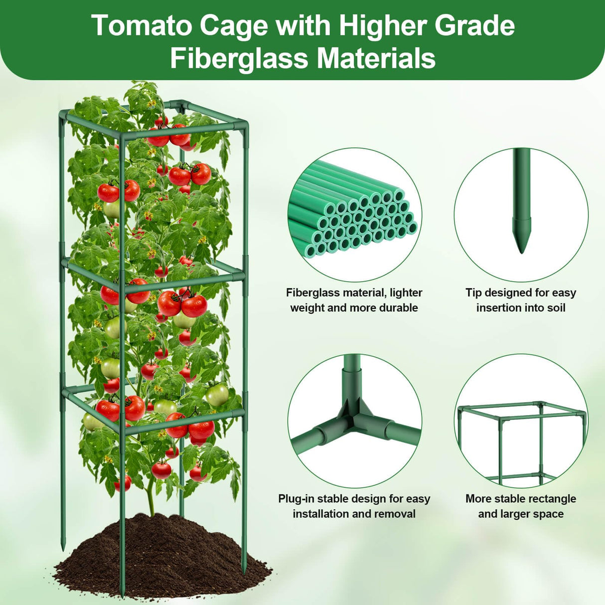 Lezmarket 3 Pack Tomato Cages for Garden, Tomato Trellis for Raised Garden Bed with Plant Clips and Twist Ties for Climbing Plants, 43 inches