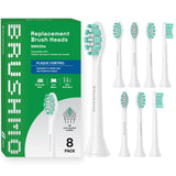 BRUSHMO Plaque Control Replacement Heads for Philips Sonicare, 8 Pack White