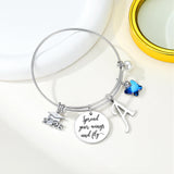 Turandoss Graduation Gifts Bracelets for Her 2026 - Engraved Inspirational Bangle with Graduation Grad Cap Mantra Quote Spread Your Wings and Fly Charm Silver Initial M Bracelets Gifts for Women Her