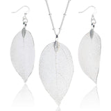 BOUTIQUELOVIN Silver Long Leaf Necklace and Earrings Set for Women Boho