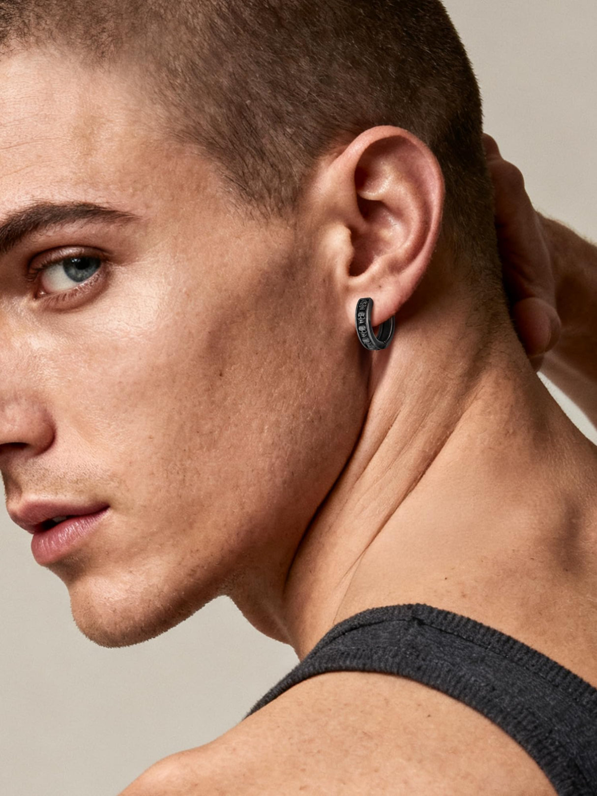 Black Skull Hoop Earrings For Men Gothic Goth Jewelry Stainless Steel Small Hoops Cool Earrings