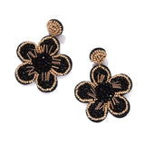 Beaded Drop Earrings Statement Colorful Beaded Flower Earrings Handmade Bohemia Tropical Beadwork Dangle Earrings For Woman (black)