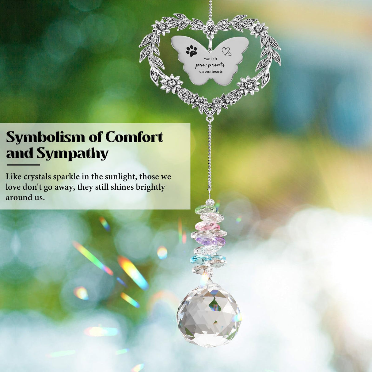 Elivida Dog Memorial Gifts for Loss of Dog, Pet Sympathy Suncatcher with Personalized Words, Cat Death Remembrance Gift for Pet Lovers, Heart Shaped Cat Bereavement Ornament with Sympathy Card