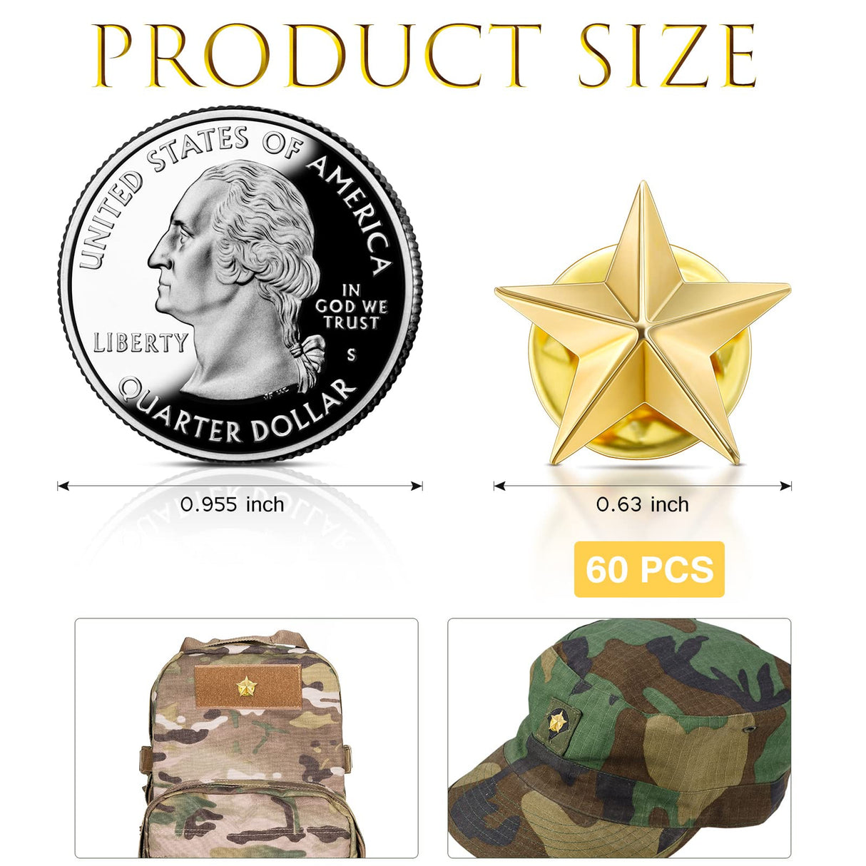 Kenning 60 Pieces Gold Star Pins Bulk Memorial Day Star Badge Lapel Pins