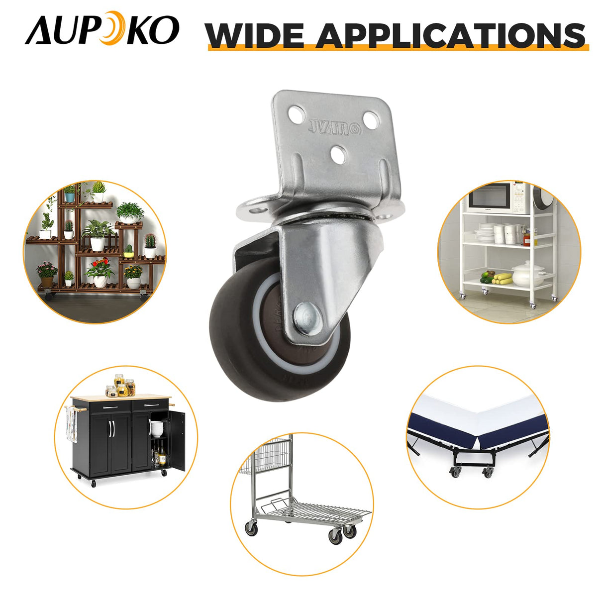 4Pcs Castors for Furniture, 32mm Swivel Castor 2 with Brakes + 2 without Brakes, L-Shaped Heavy Duty Castors Transport Castors with Screws and Screwdrivers for Furniture Cupboard Table Beach Chair