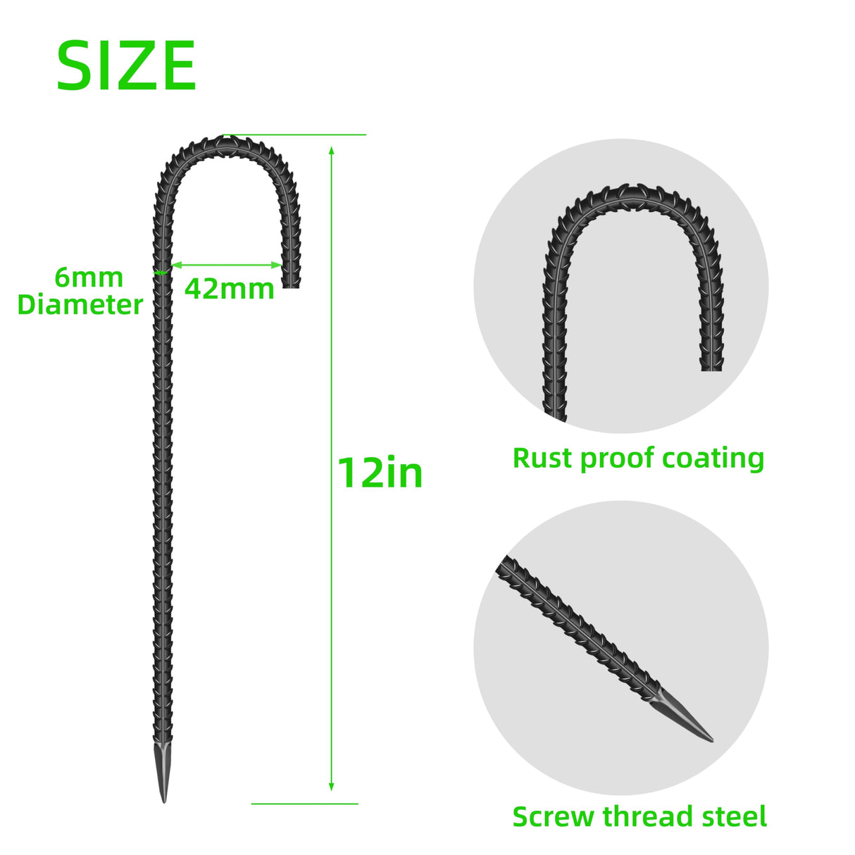 40 Pieces 12-Inch Garden Ground Stakes Galvanized Steel J Shape Hook Rebar Stake - Heavy Duty Anchors for Tents, Position Kits,Fences, and Trampolines