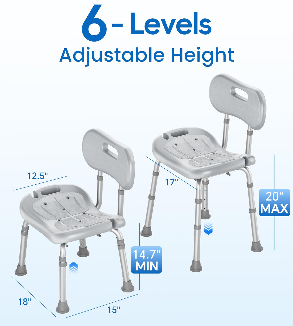 HOMLAND Shower Chair for Inside Shower with Removable Back, FSA/HSA Eligible Adjustable Height, Non-Slip Heavy Duty Bath Chair for Bathtub, 350 lbs Shower Seat for Elderly and Disabled, Grey