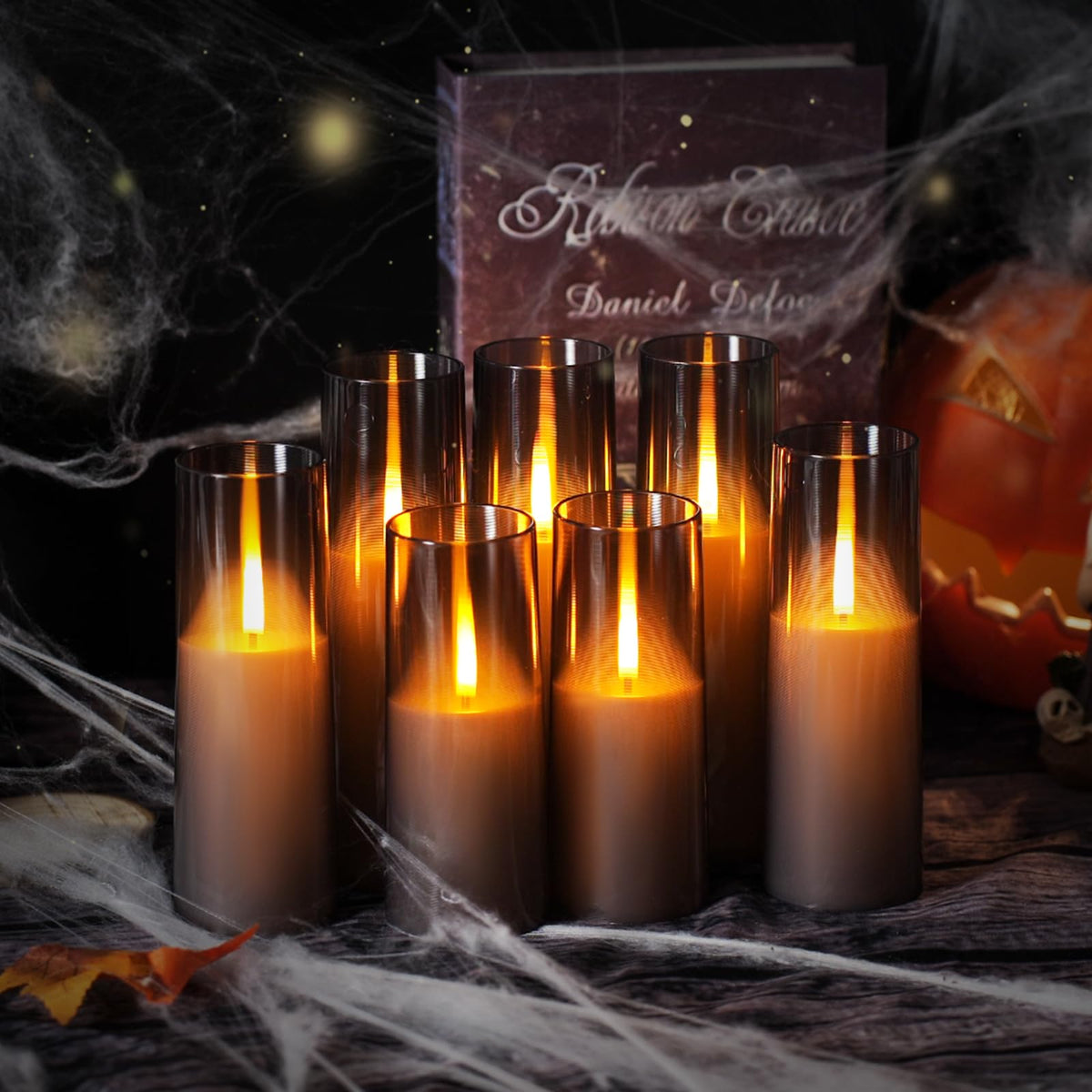 kakoya Flameless LED Candles Upgraded Realistic Flickering Flame,7Pcs Battery Operated Candles with Remote Timers,LED Pillar Candles for Home Decor,Christmas,and Parties（Grey）