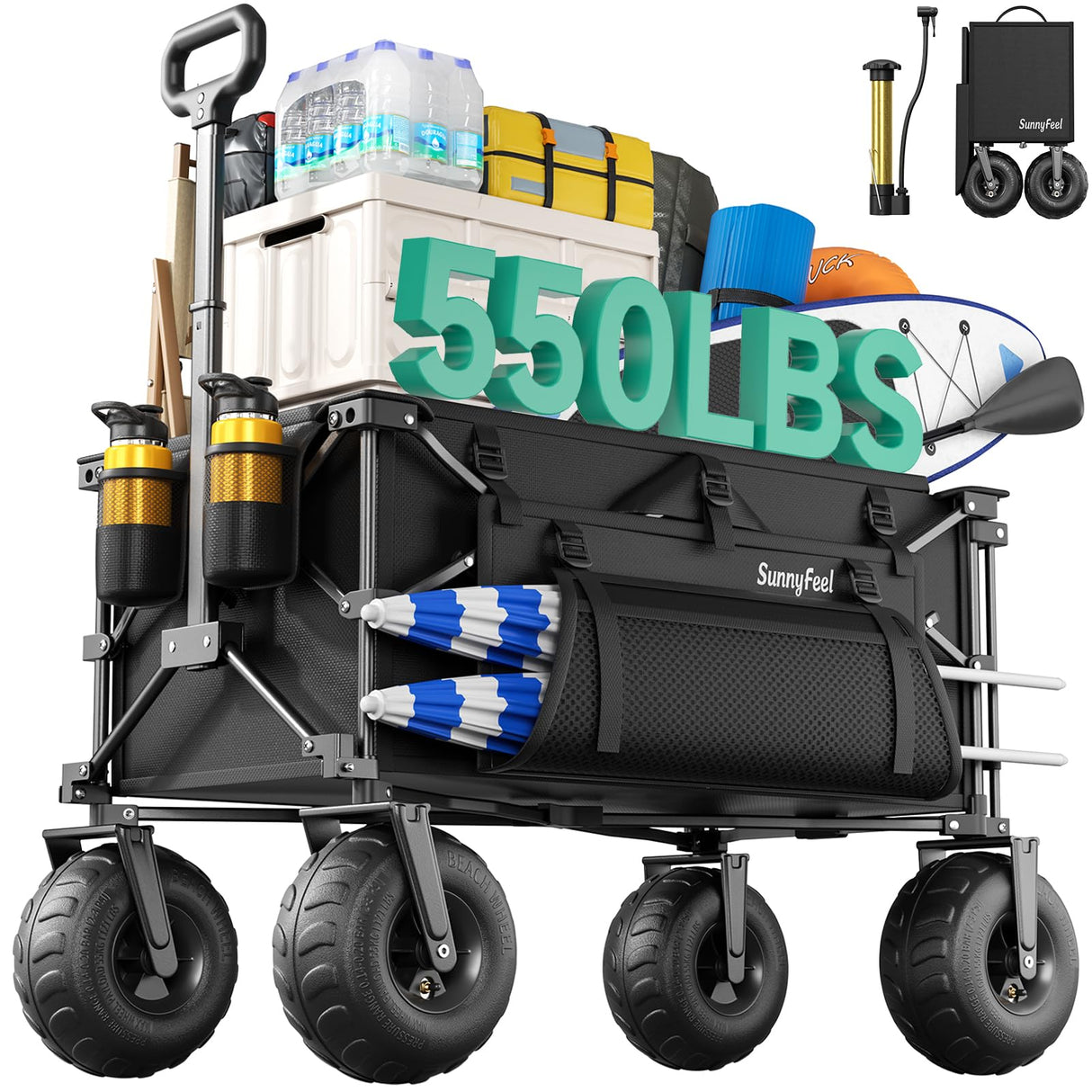 SUNNYFEEL Beach Wagon with Big Wheels for Sand - 300L Large Capacity