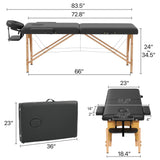 HENGJIANYI Massage Table, Portable 2 Section Foldable Tattoo Bed, Height Adjustable Lash Spa Bed with Face Cradle, Home Light Weight Facial Salon Bed with Wood Frame, Black