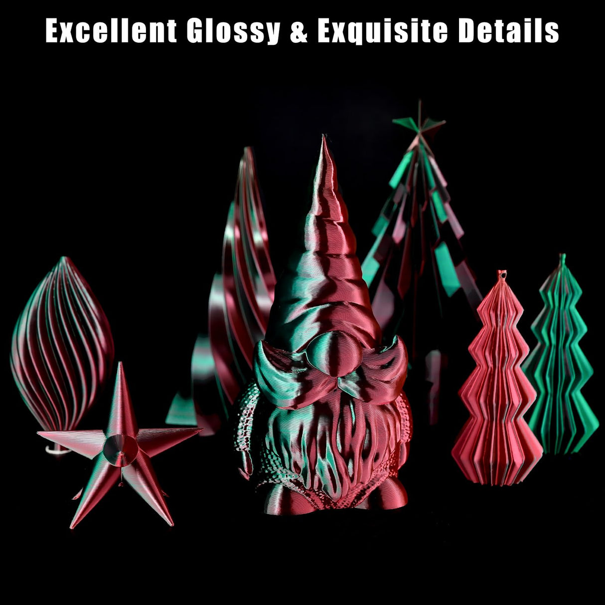 OVV3D PLA Filament 1.75mm Dual-Colors, Christmas Red Green Silk PLA Filament,3D Printer Filament Rainbow PLA Filament, 3D Printing Filament +/-0.02mm, 1kg/2.2lbs