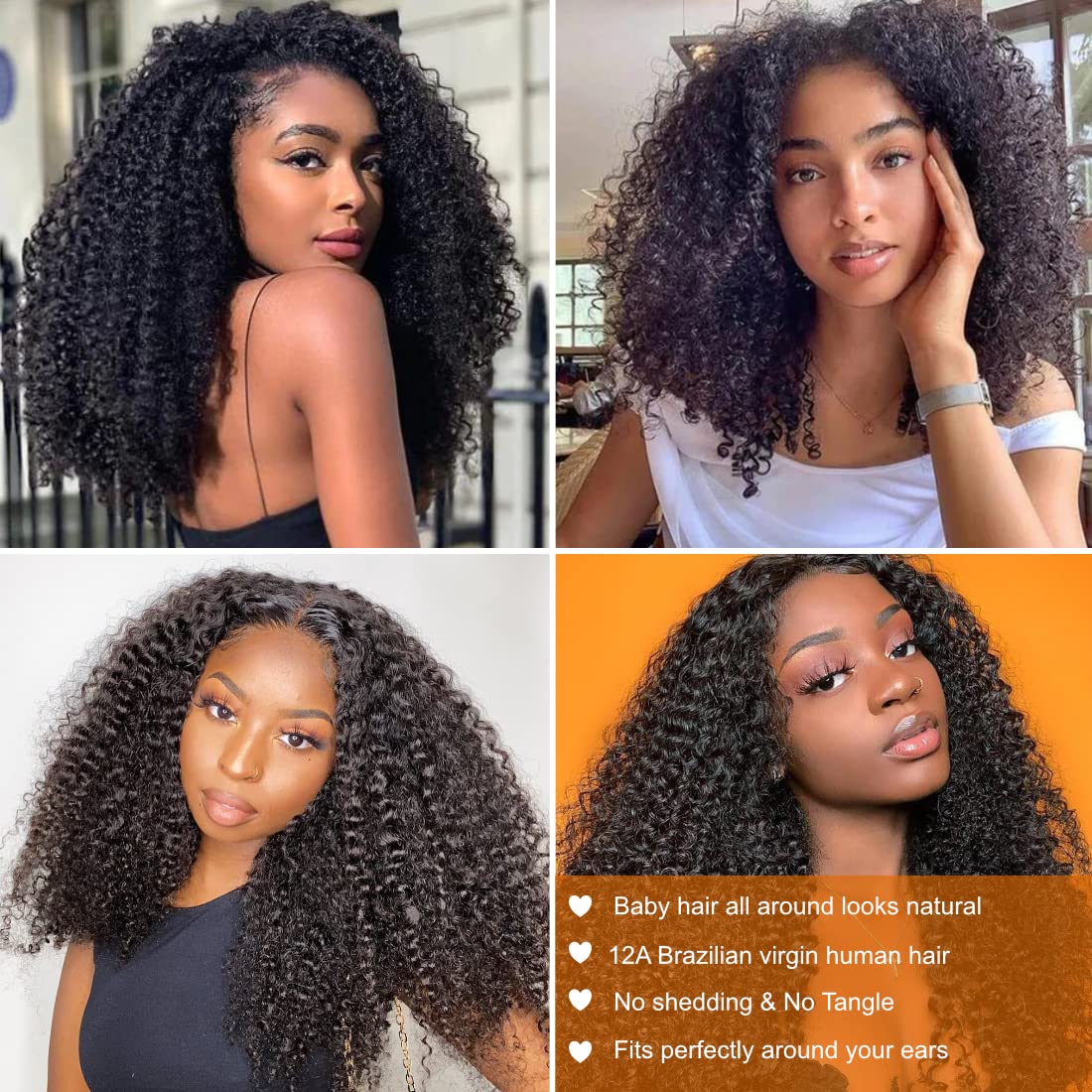 Ladoux 13x6 Kinky Curly Lace Front Wigs for Women Afro Kinky Curly Glueless Human Hair Wigs 180% Density Pre Plucked With Baby Hair HD Transparent 14Inch Kinky Curly Wigs