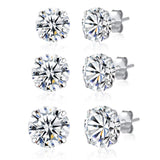 SILBERTALE 3 Pairs 925 Sterling Silver Cubic Zirconia Stud Earrings Set 3-8mm for Men Women