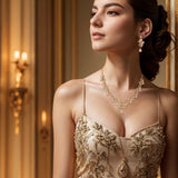 BriLove Women's Wedding Jewelry Set Leaf Flower for Bridal Prom Champagne