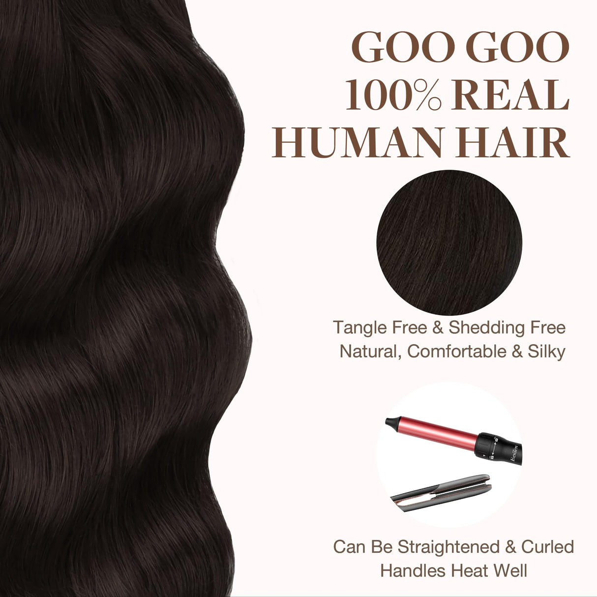 GOO GOO Tape in Hair Extensions Human Hair, 2 Dark Brown, 18inch 50g 20pcs, Thick Ends Straight Seamless, Invisible