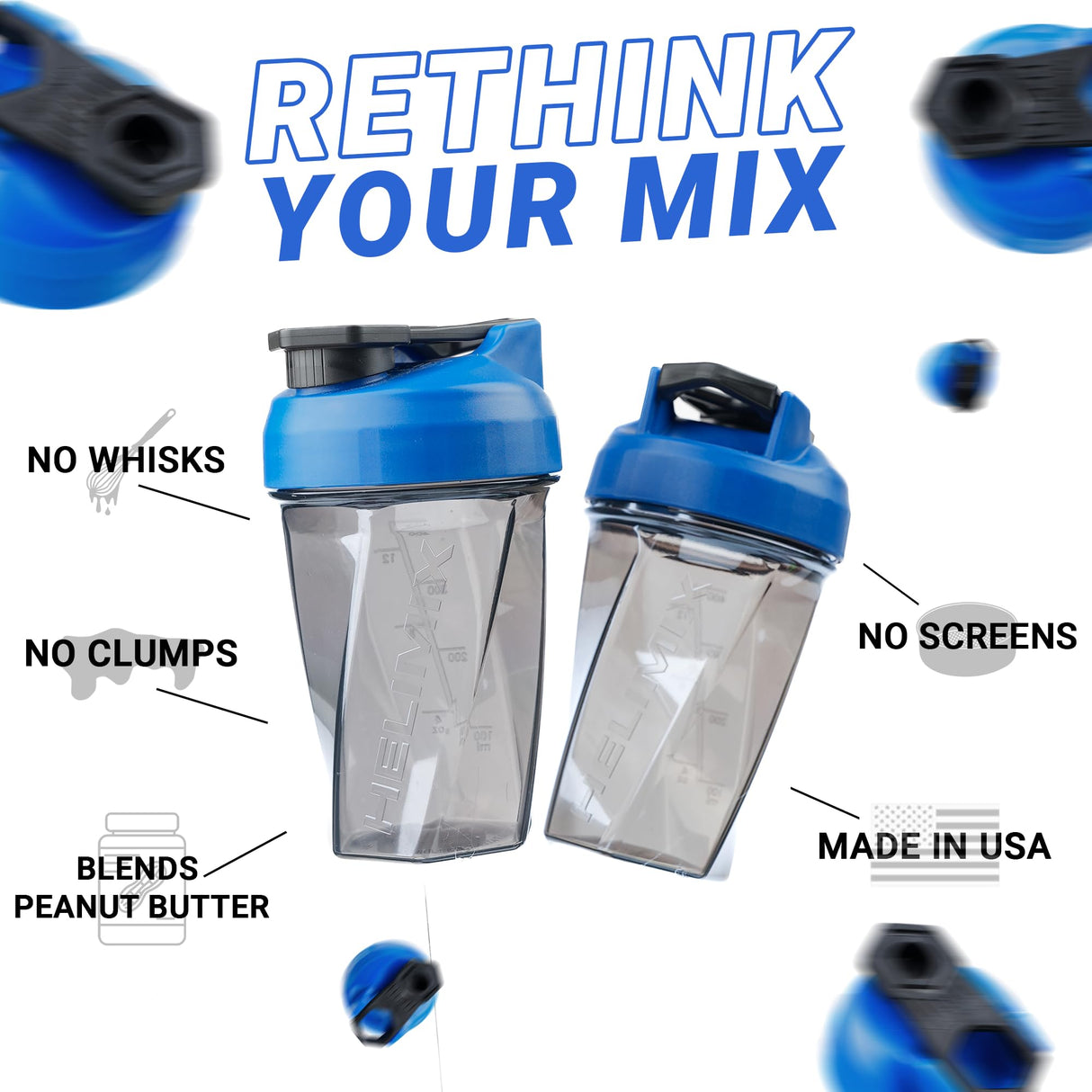 HELIMIX 1.5 Vortex Blender Shaker Bottle Holds Upto 20oz | No Blending Ball or Whisk | USA Made | Portable Pre Workout Whey Protein Drink Shaker Cup | Mixes Cocktails Smoothies Shakes | Top Rack Safe