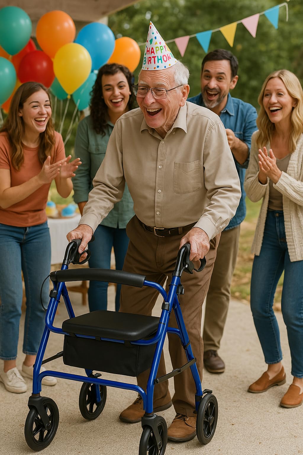 Dr. Dunley 4-Wheel Rollator Walker for Seniors FSA/HSA Eligible– Blue Rolling Walker with Seat, Hand Brakes & Storage – Heavy Duty Frame Supports 350 lbs – Foldable Mobility Aid