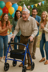 Dr. Dunley 4-Wheel Rollator Walker for Seniors FSA/HSA Eligible– Blue Rolling Walker with Seat, Hand Brakes & Storage – Heavy Duty Frame Supports 350 lbs – Foldable Mobility Aid