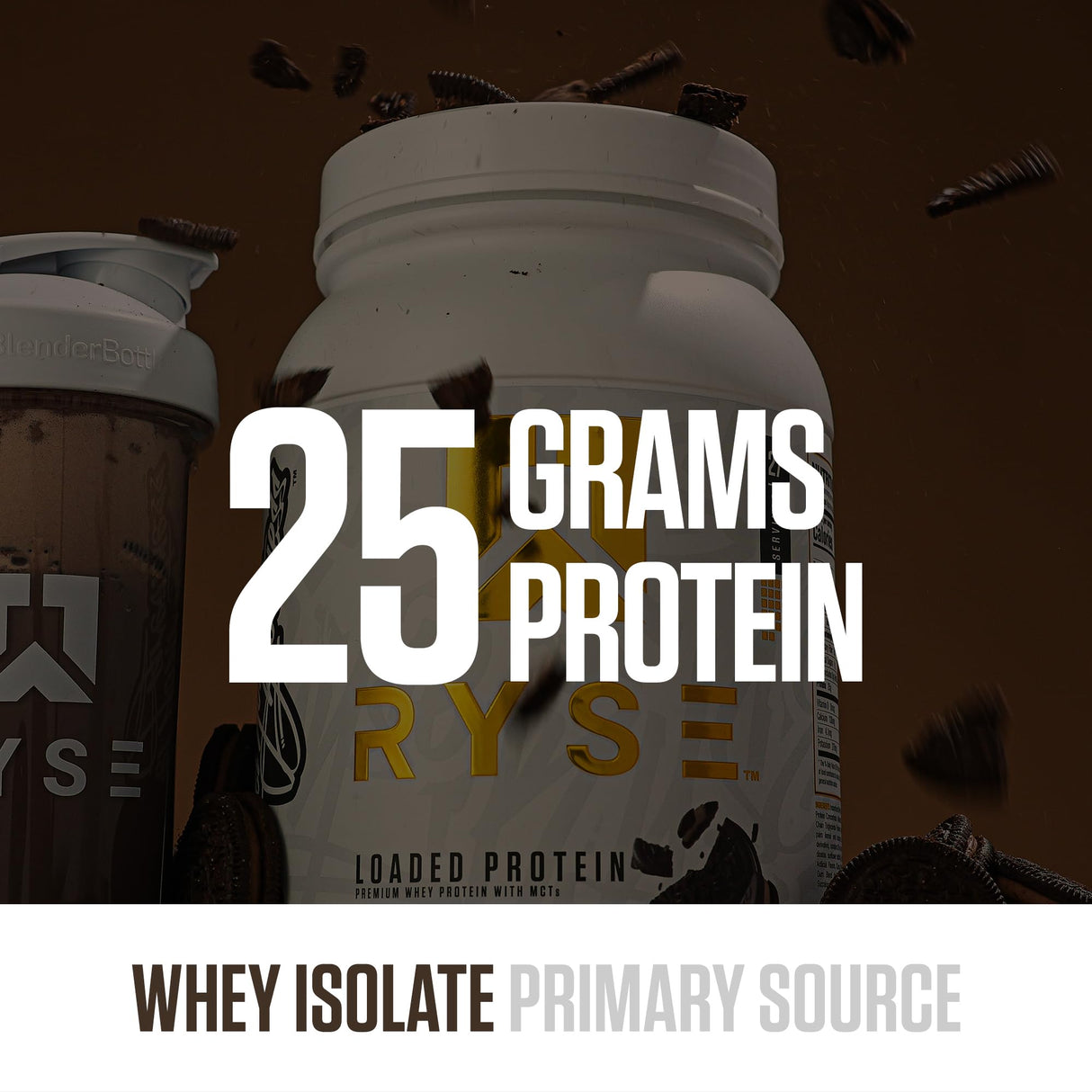 RYSE Loaded Protein Powder - Chocolate Cookie Blast - 25g Whey Protein Isolate & Concentrate with Prebiotic Fiber & MCTs - Low Carb, Low Sugar, Digestive-Friendly - 27 Servings / 2 lb Tub