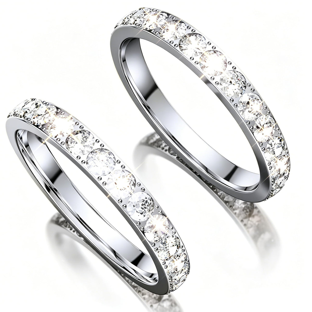 Tensea 2-Pack 14K Gold Plated Stackable Bands Compatible for Oura Ring Gen 5/4/3, Wedding Cubic Zirconia Simulated Diamond Ring Stack, Smart Ring Stacking Rings for Women, Size 6 7 8 9 10, Silver
