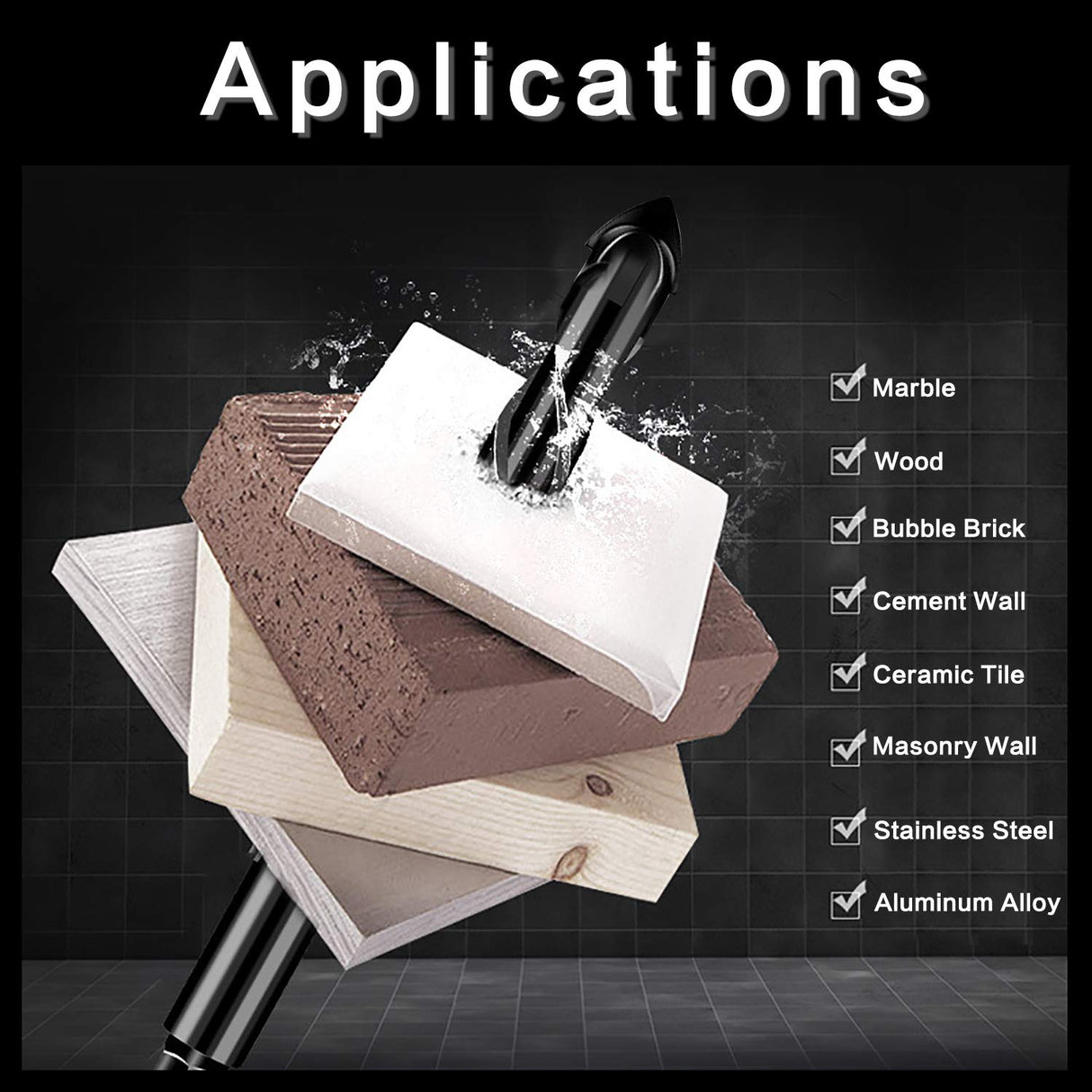 5-Piece 5/8“ Masonry Drill Bits for Tile Glass Ceramic Wall Brick Stone Soft-Metal Wood, 5/8 Inch Concrete Drill Bits Cement Drill Bit Set, 3-Flat Shank, YG8 Carbide Tungsten Steel Alloy Tip 16mm