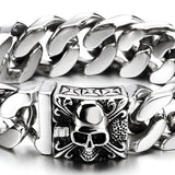 COOLSTEELANDBEYOND Men's Stainless Steel Cuban Link Curb Chain Bracelet With Skull Box Clasp, Heavy and Sturdy Biker Gothic Punk Jewelry Gift