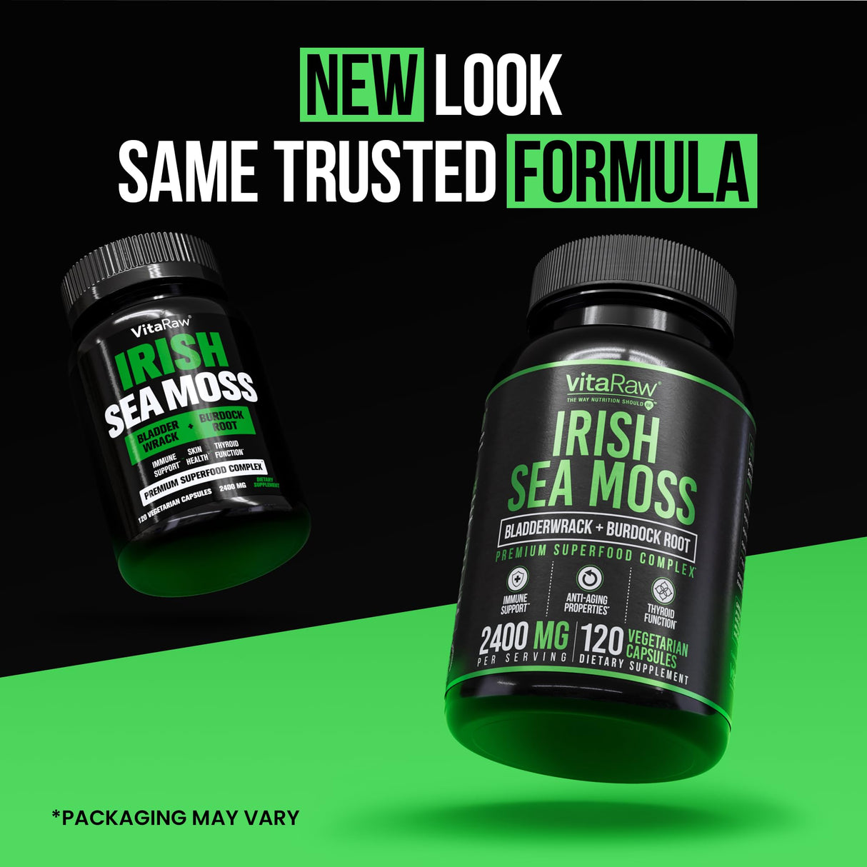 VitaRaw Organic Irish Sea Moss Capsules 2400 mg - Burdock Root and Bladderwrack Powder Real Seamoss Pills for Immune Support, Joint and Gut Health Help - Raw Sea Moss Advanced Herbal Supplement