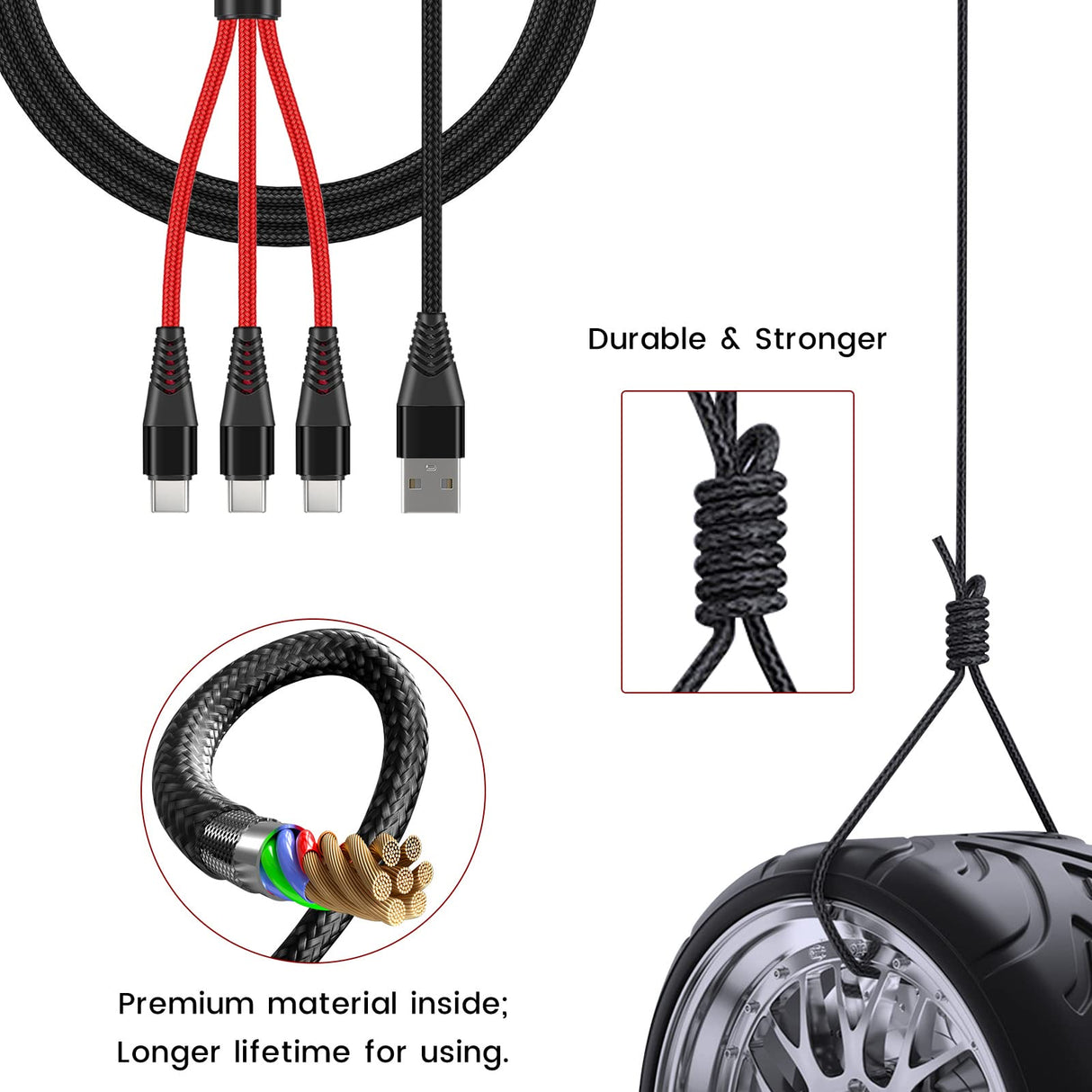 Charger for DJI Mini 4 Pro, Mini 3 Pro, Mavic 3, Air 2S, Avata Drone, 3-in-1 3A Fast Charging Cable USB C Cord with Adapter for DJI FPV Remote Controller Motion Controller Battery Accessories, 4ft