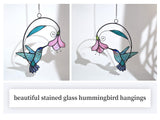 Lolitarcrafts Stained Glass Hummingbird Window Hangings with Flowers, Bird Stained Glass Suncatcher for Window Decor Hummingbird Gifts for Mom,Bird Lovers (Blue with Flower A)