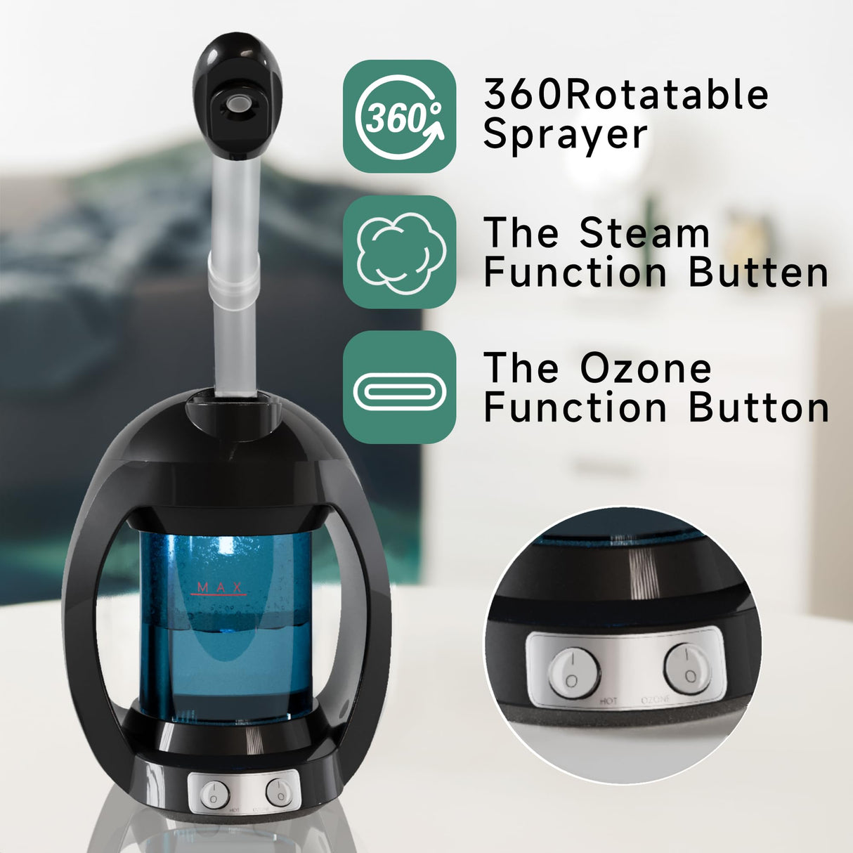 Facial Steamer-Portable Facial Steamer for Face, Nano Ionic Face Steamer for Facial Deep Cleaning, Vaporizador Facial Steamer for Esthetician, Professional Facial Steamer for Home Facial Spa. (Black)