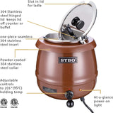 SYBO SB-6000-1B Commercial Grade Soup Warmer Kettle with Hinged Lid and Detachable Stainless Steel Insert Pot for Restaurant Parties Buffet, 10.5 Quarts, Brown