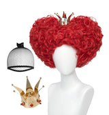 LABEAUTÉ Red Heart of Queen Cosplay Wig with Crown Women Girls Short Curly Wig Heat Resistant Synthetic Hair for Halloween Christmas Party with Cap