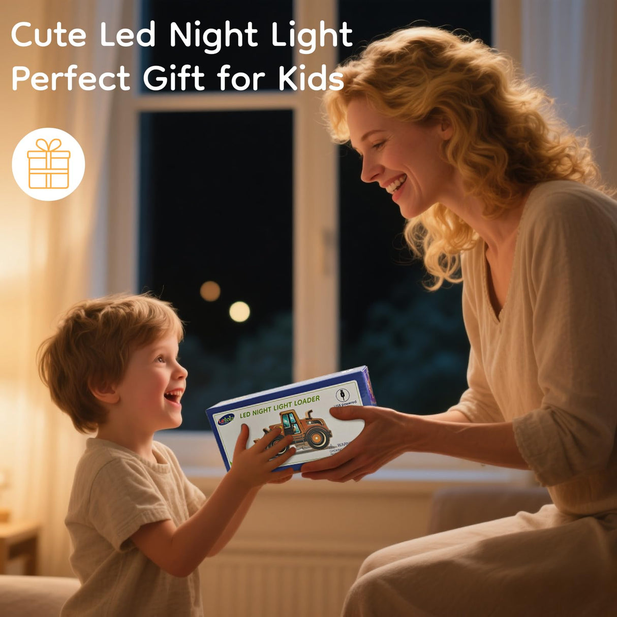 Letoiz Night Light for Kids, Wooden Loader with Led Night Light, Nursery Nightlight for Toddler Ages 3+ Boys and Girls, Cute Lamps for Birthday Gift, Christmas, New Year, Kids Room Decor, Bedroom