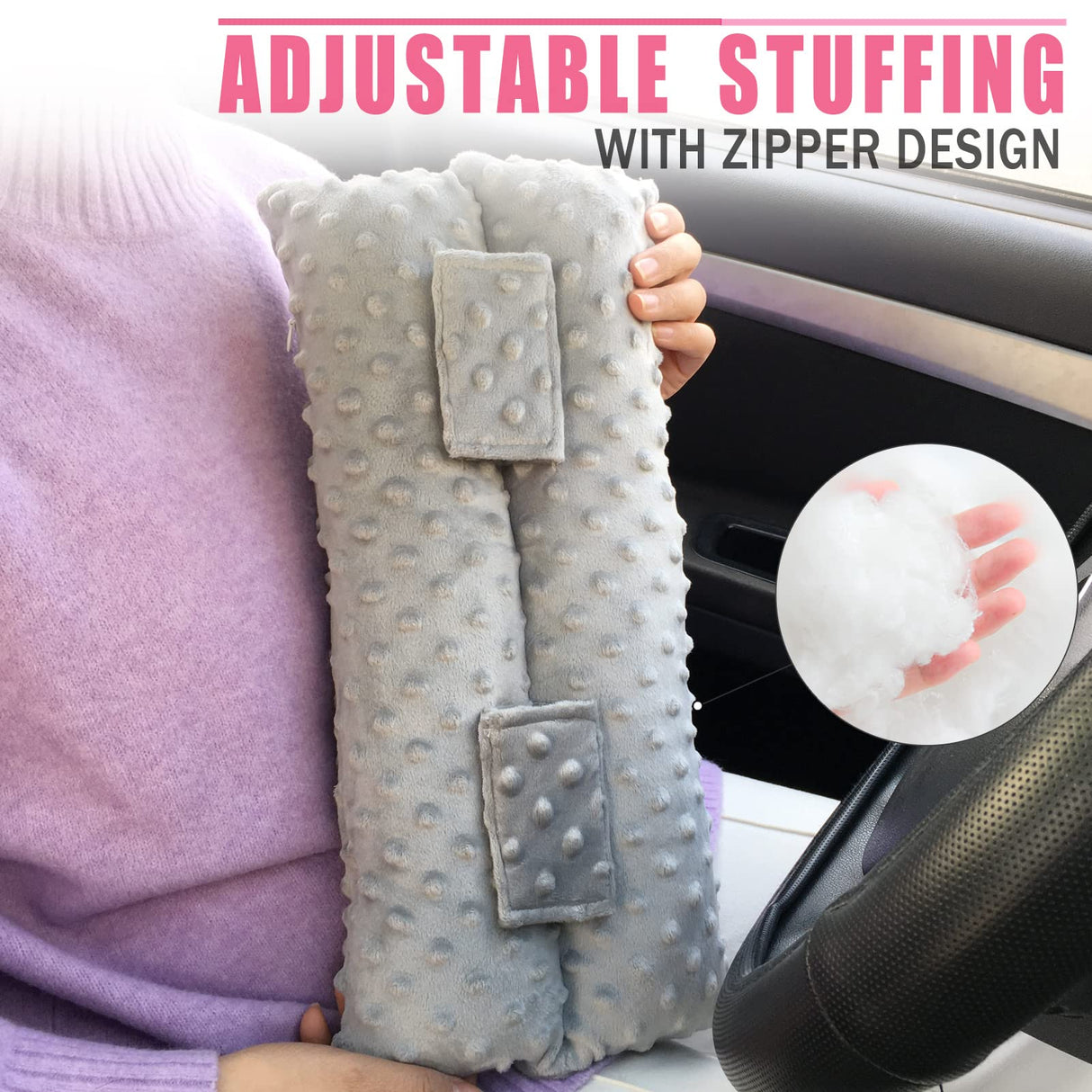 Hysterectomy Seatbelt Pillow Post Abdominal Surgery Myomectomy Pillows with Pocket for Ice/Hot Packs Breast Reduction Belly Incision Tummy Tuck C-Section Recovery Patients Gifts Minky Dot Light Gray